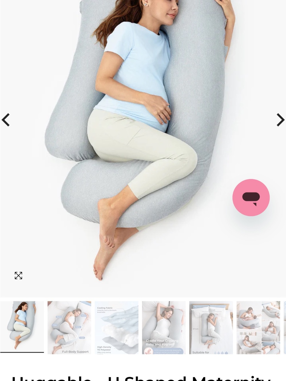 U-Shaped Maternity Body Pillow - Light Gray